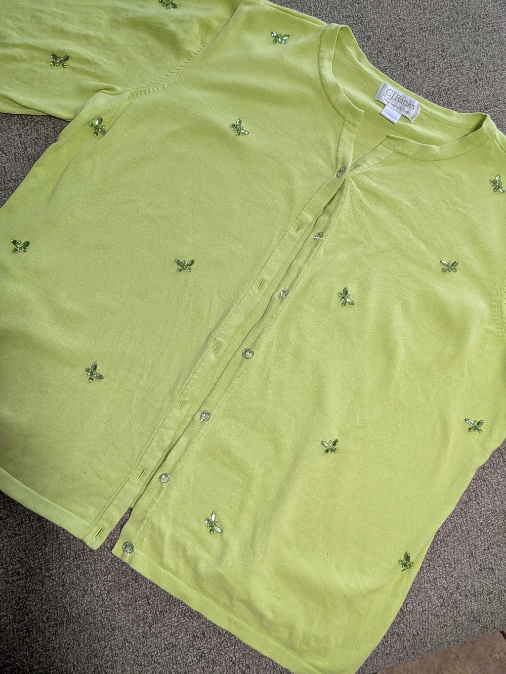 CJ Banks Woman's Plus Lime Green Butterfly Gem Cardigan Size 2X